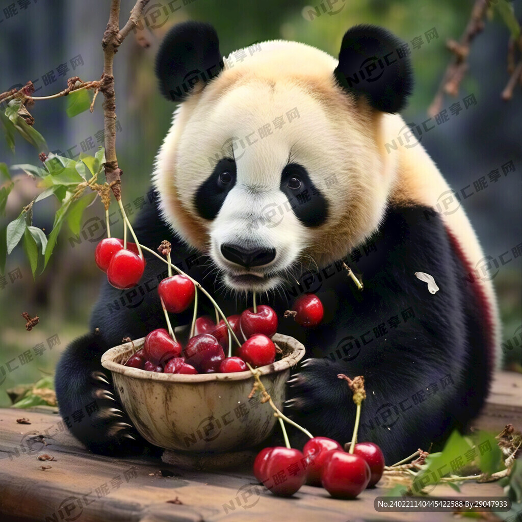 熊猫吃樱桃