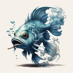 蓝色的龙头鱼身 背景是白色 可爱的造型 嘴里吐着烟雾的泡泡