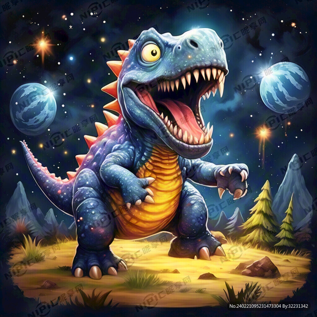星空 卡通霸王龙 签名牌 星辰