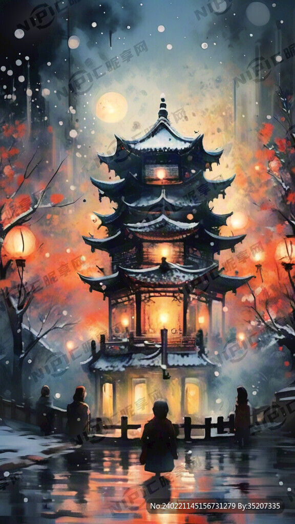 元宵节下着大雪 看着花灯