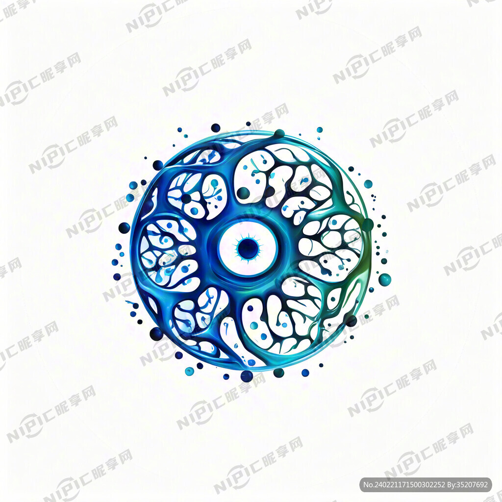 商标平面图 白色底 蓝色 细胞