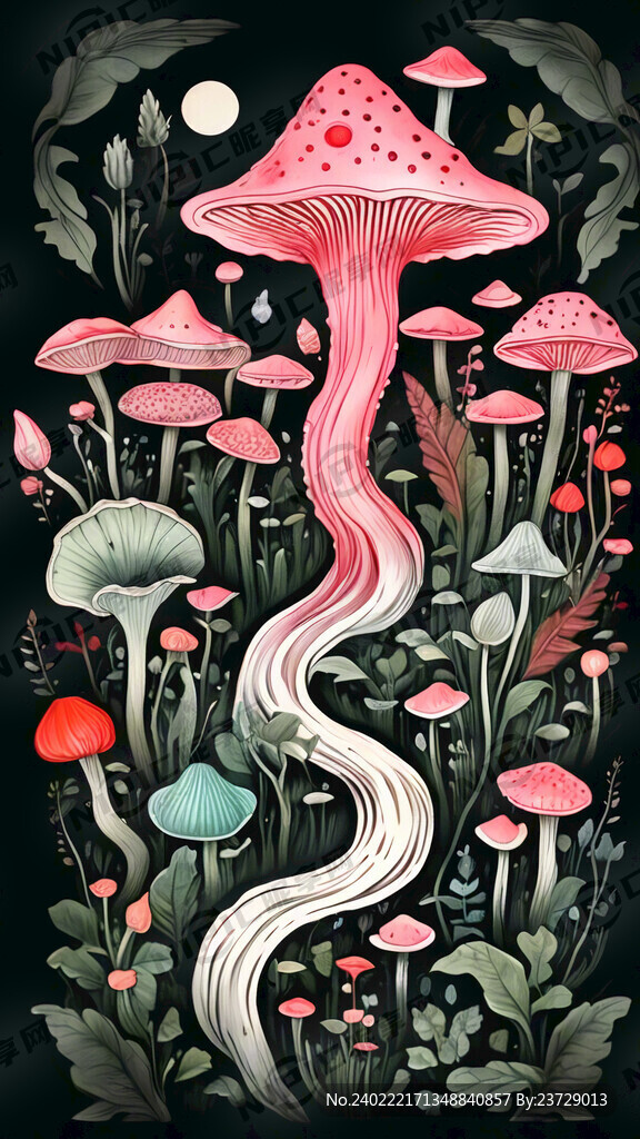 灵芝手绘水印背景图