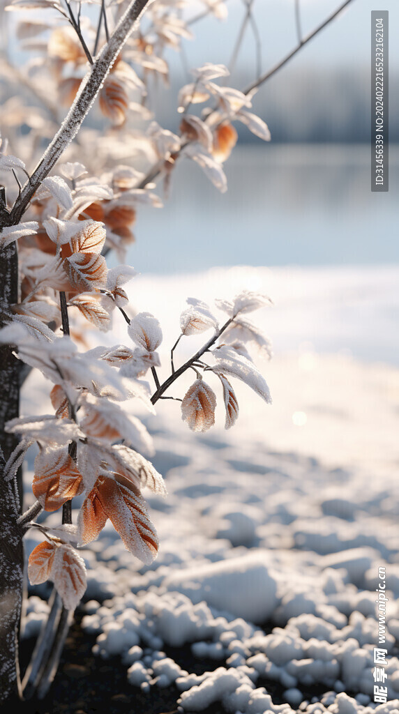 雪地冰树叶风景