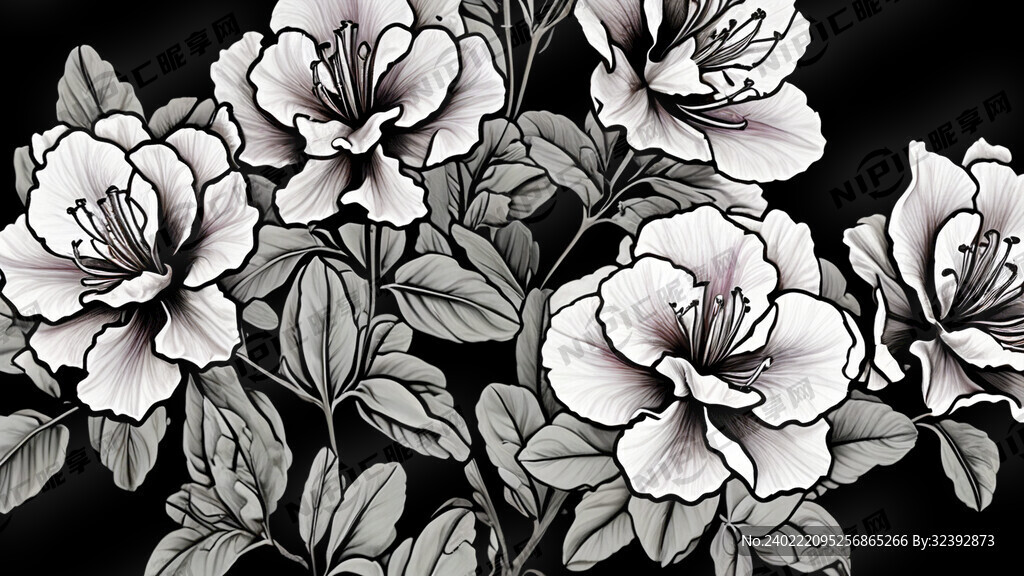 杜鹃花底纹 黑色简笔画 手绘