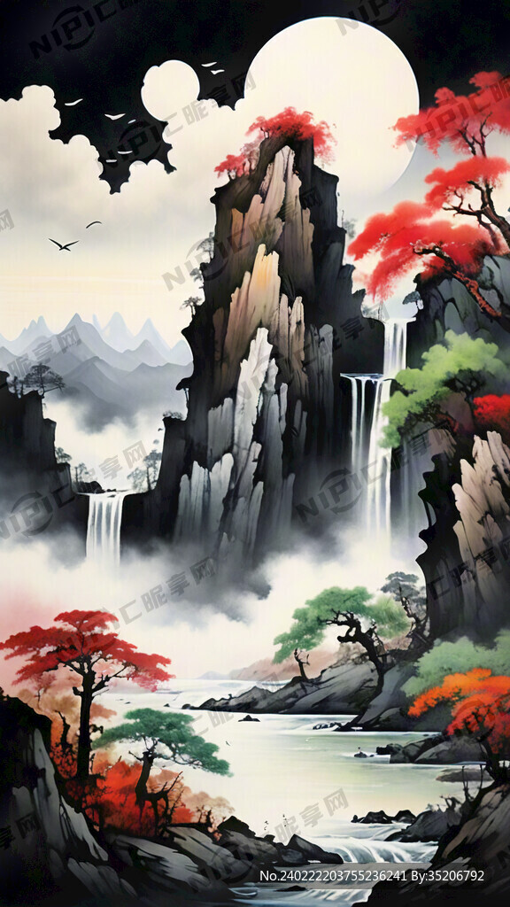 竖幅浅色山水 多留白