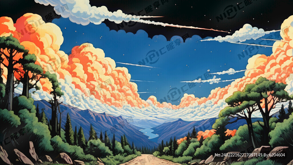 天空 山林 防火 简笔画