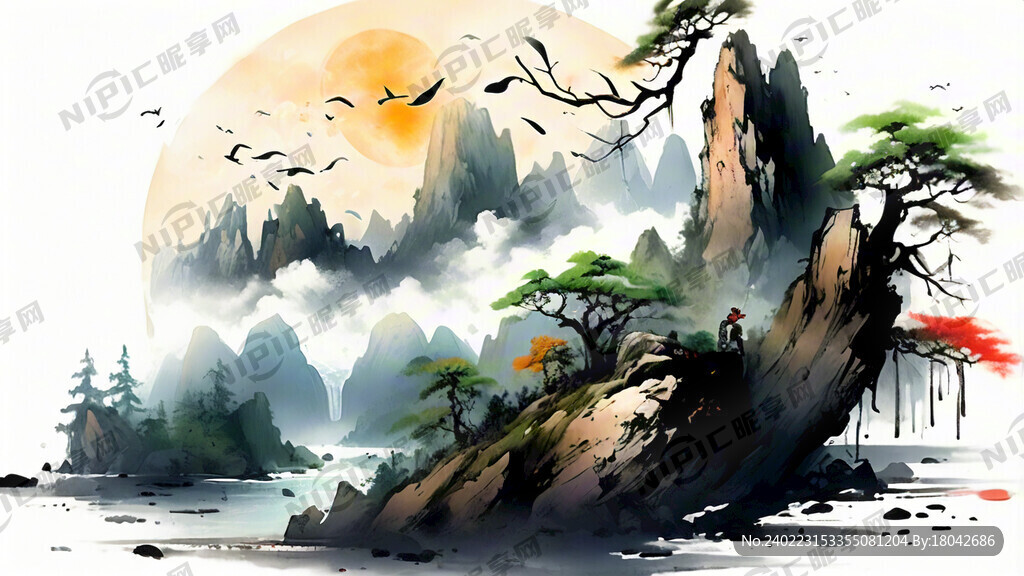 山谷 中国风 中国画 山水
