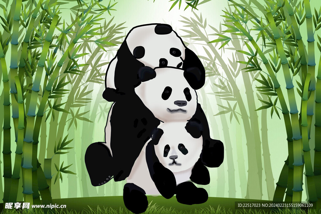 熊猫竹林插画