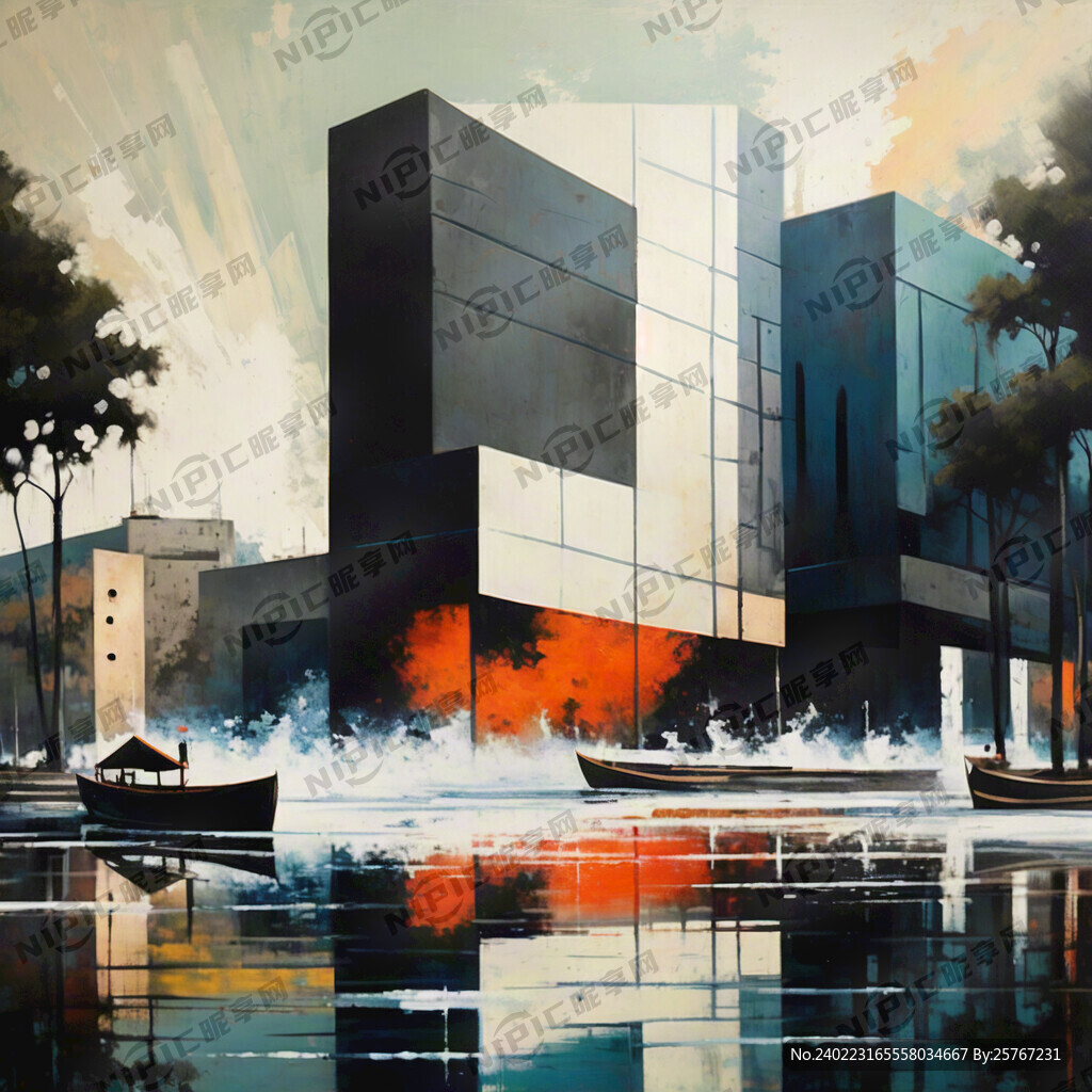 海派建筑抽象油画