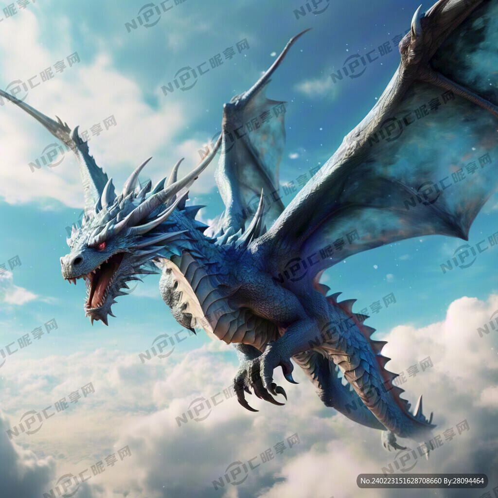 一条蓝色的龙在天空翱翔