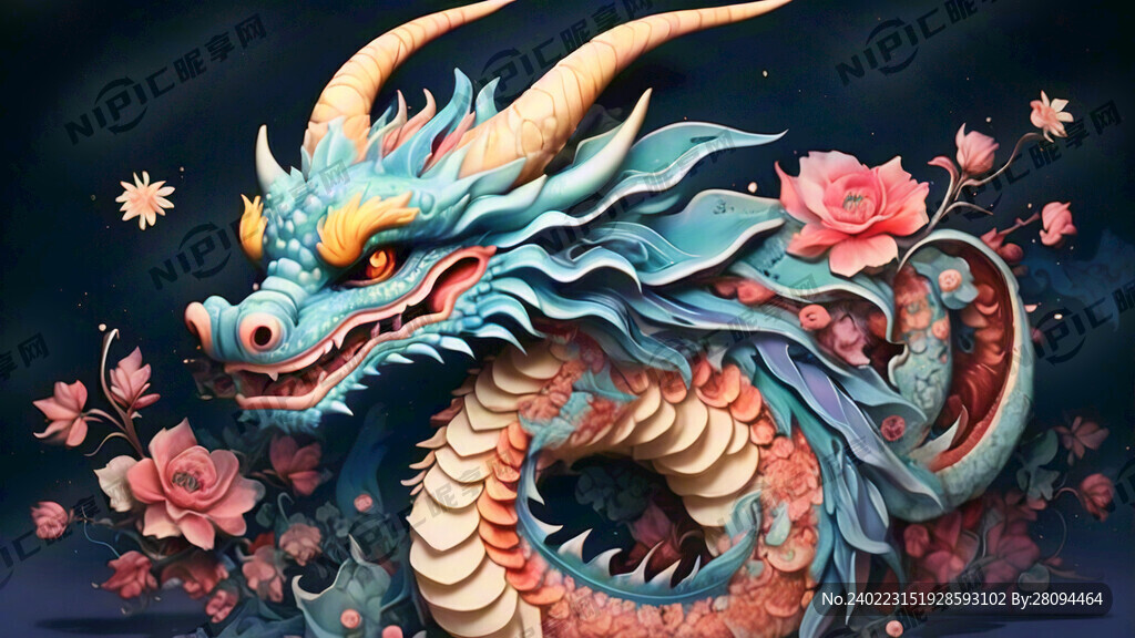 中国龙 蓝色背景 一整条