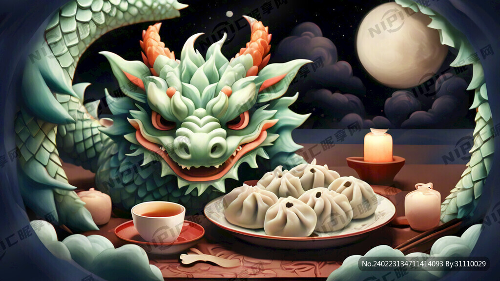元宵节海报 龙 饺子
