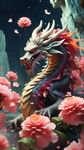 龙，游戏梦幻唯美新中式风景，超高清，细节刻画，沐浴在花瓣里满天花瓣，飘渺电影般环境，明亮清晰