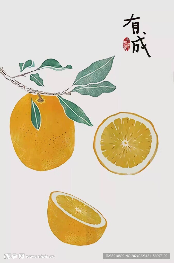 橘子有成水墨画