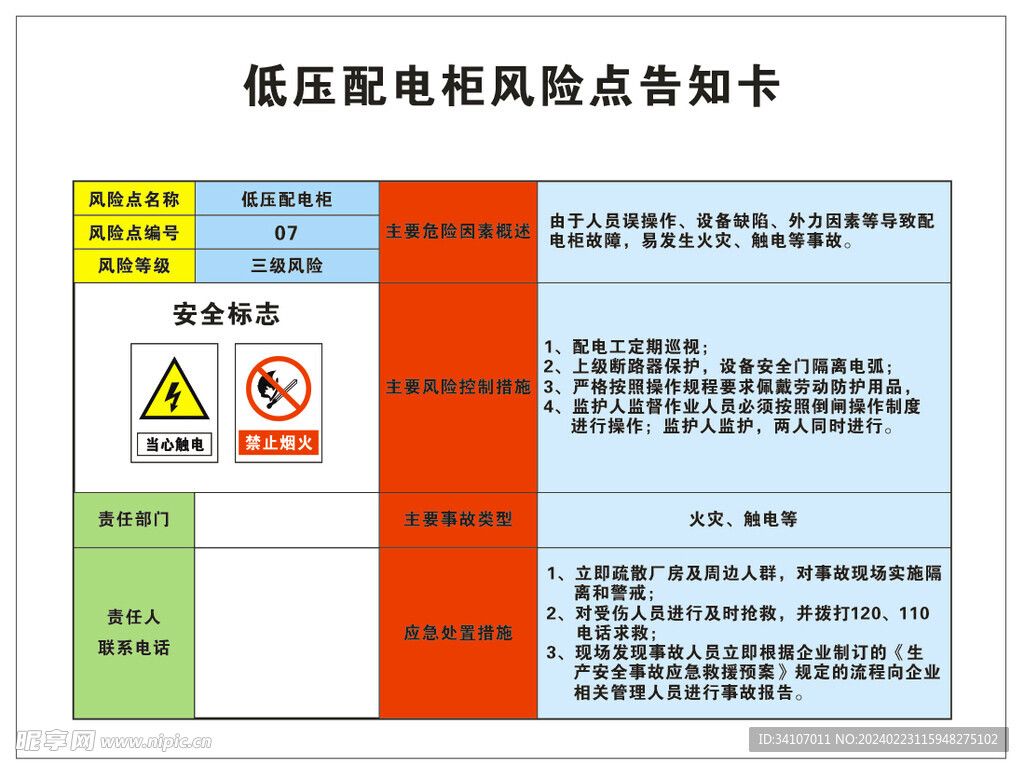 低压配电柜风险点告知卡