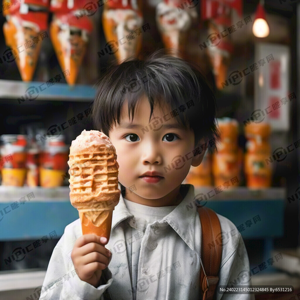 一个小孩手拿雪糕面对着一家叫