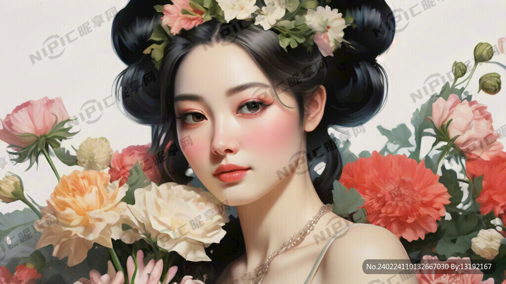38女神节美女手抱鲜花花束海报