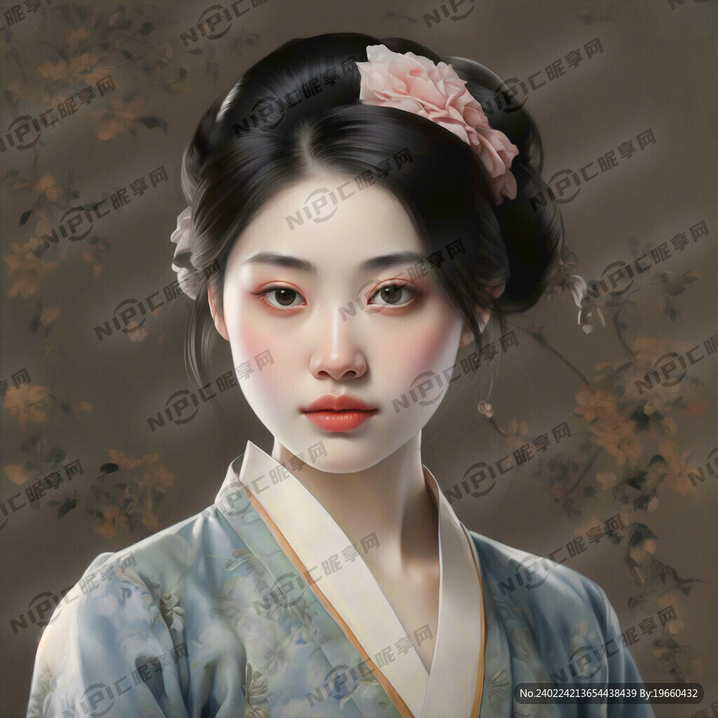 请生成一个国风简笔侍女肖像 