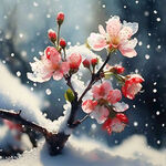 雪中樱桃花 水彩风格