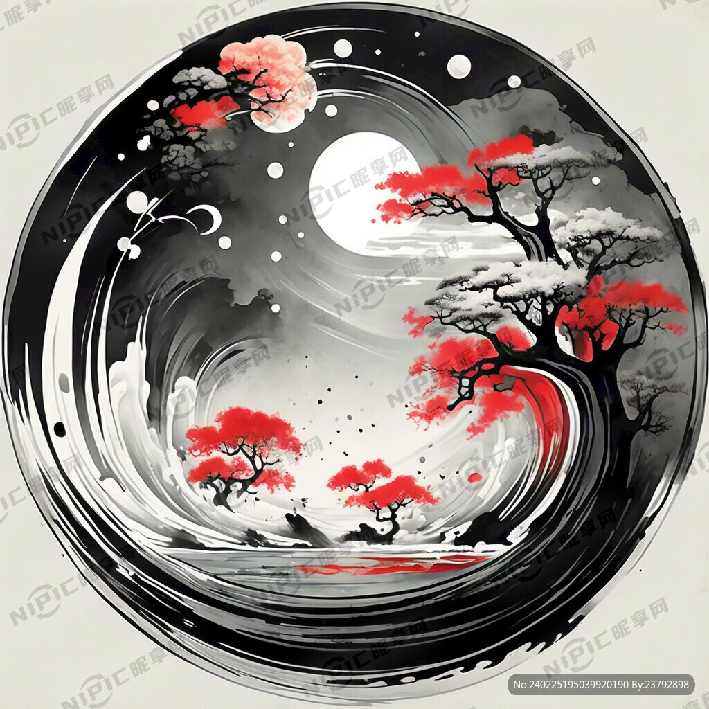 黑白 国画 意境 矢量