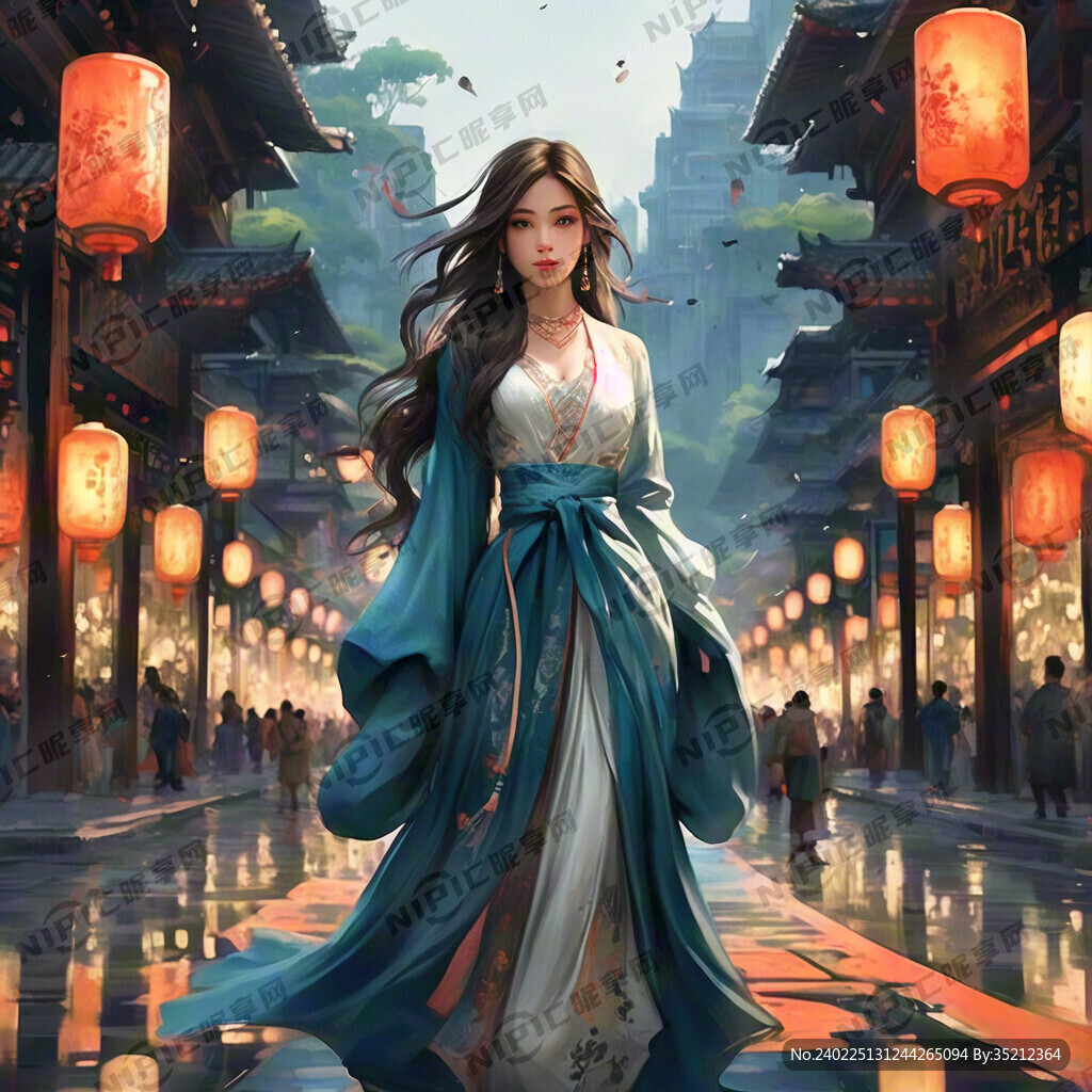 国潮 大唐不夜城 正面 插画