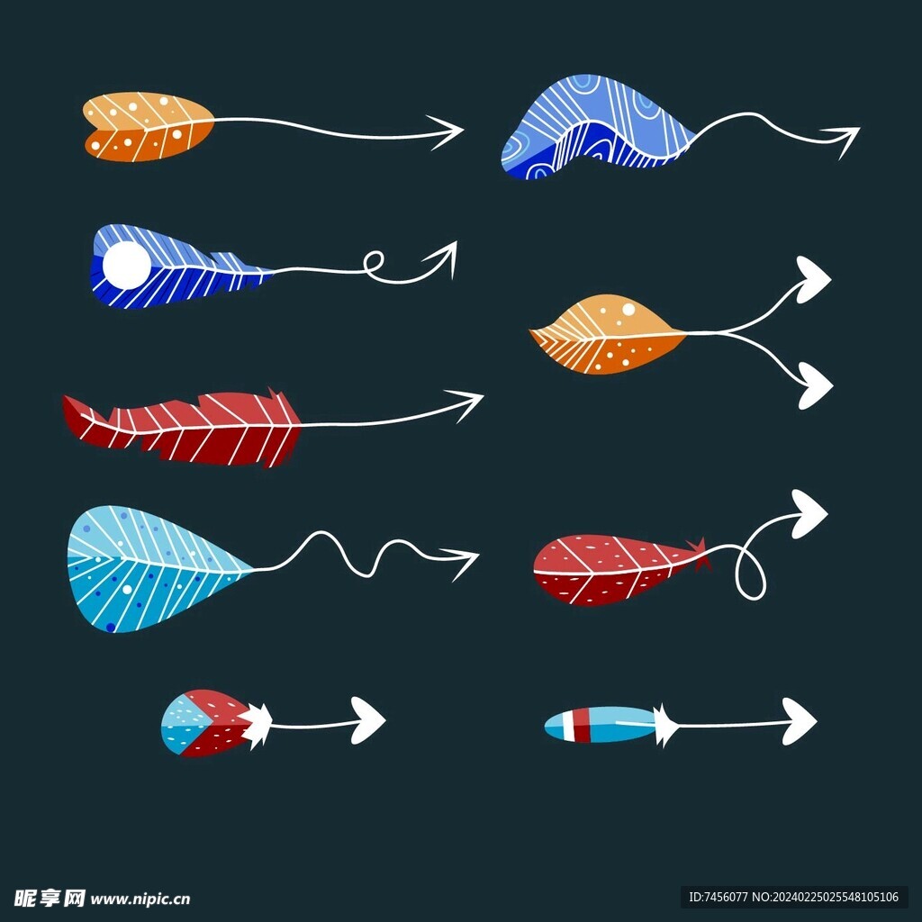 8款手绘彩色羽毛箭头矢量素材