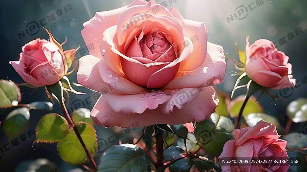 粉色 玫瑰 花叶 阳光