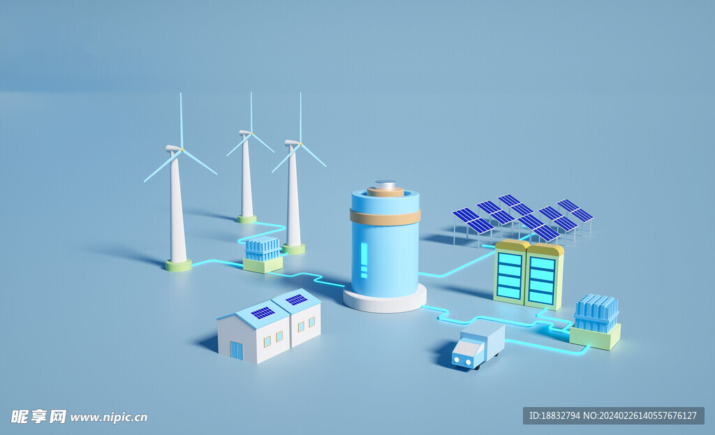 太阳能电池板风能新能源3D