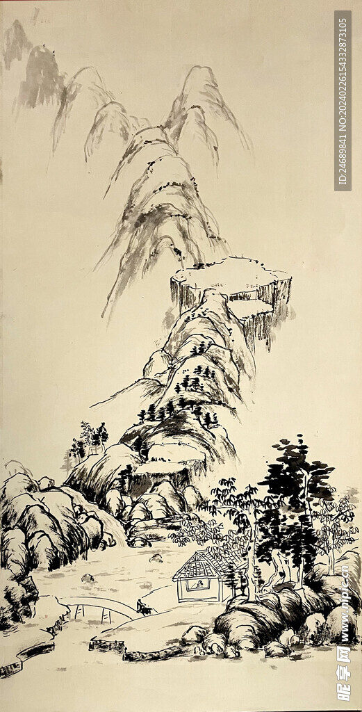 山石水墨画