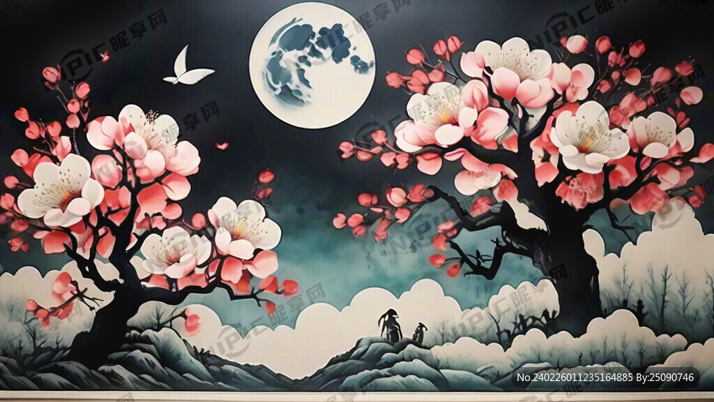 学校文化墙 有梅花和山的元素
