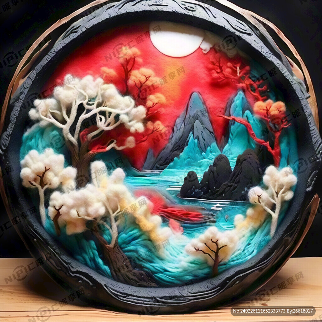 羊毛毡 中国风 水墨画