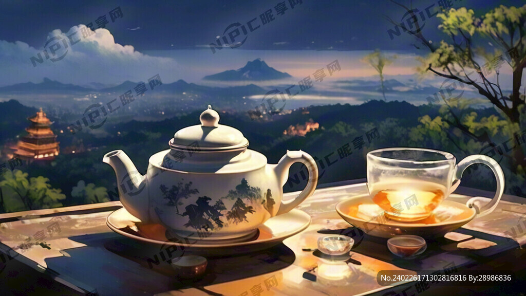 插画风 茶文化 主视觉 山