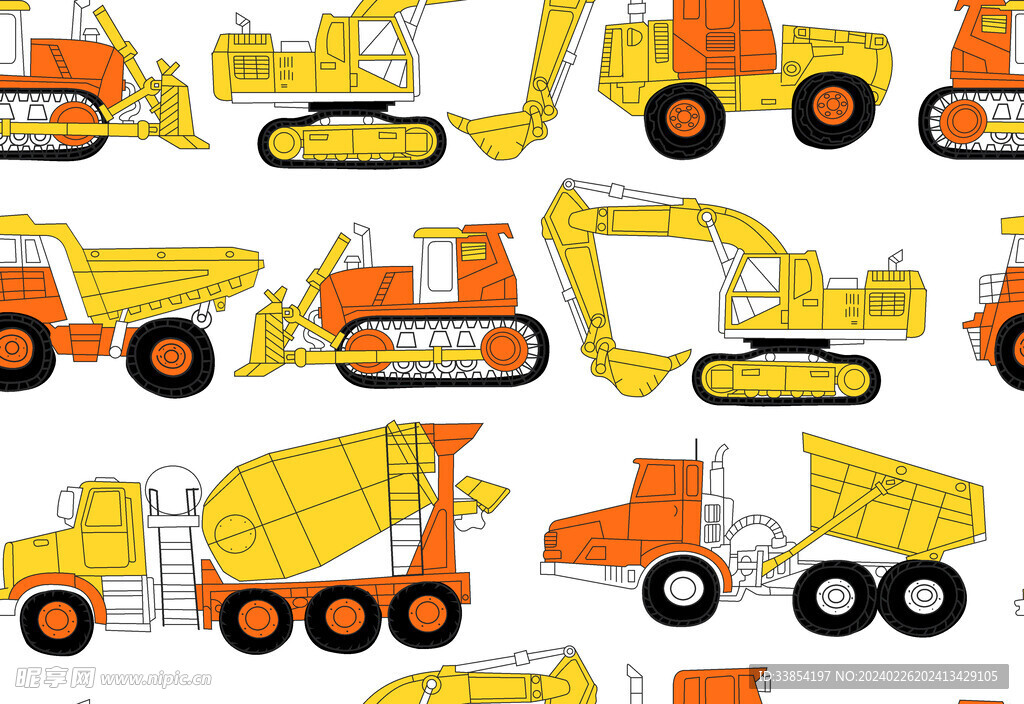 卡通手绘工程车交通工具元素图片