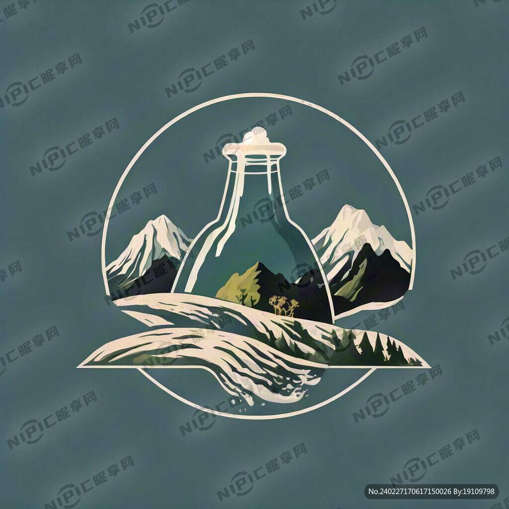 生成一个山泉水标识 有山 有水