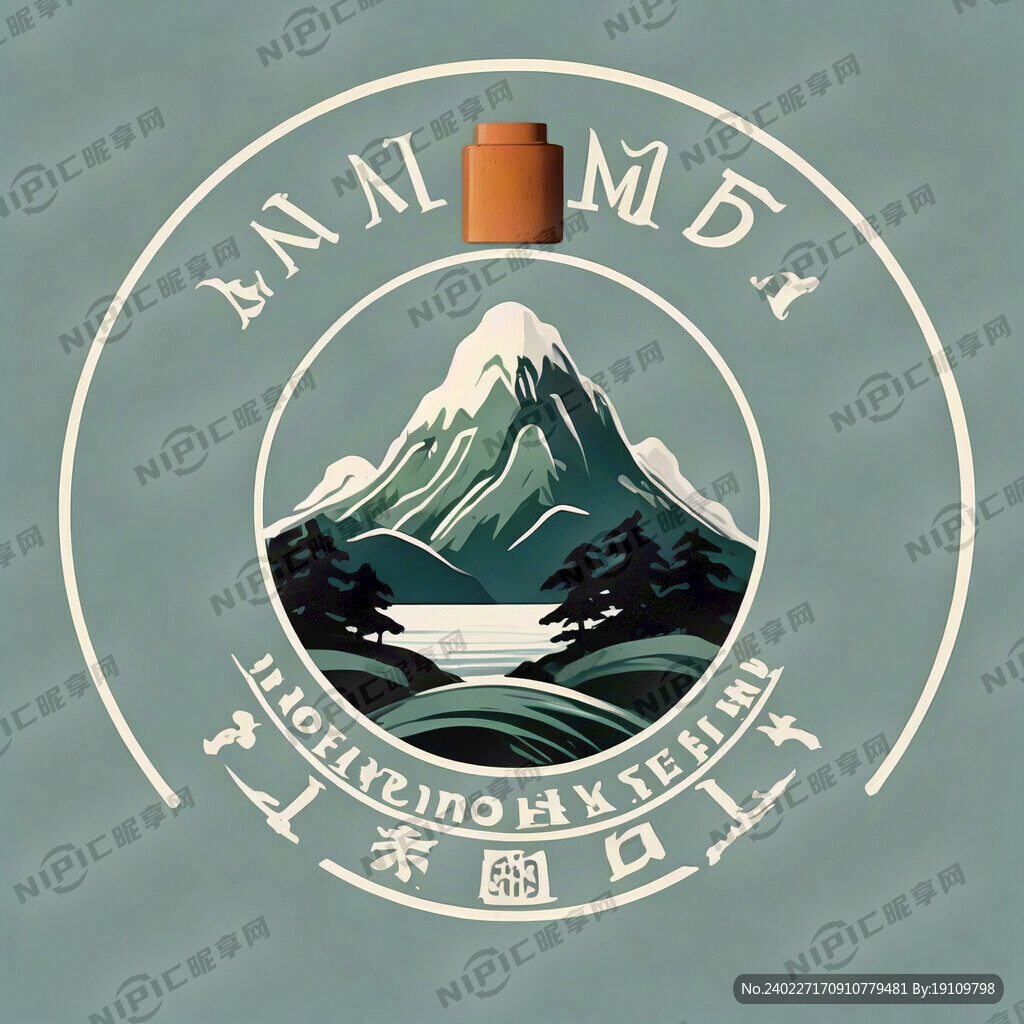 生成一个山泉水标识 有山 有水