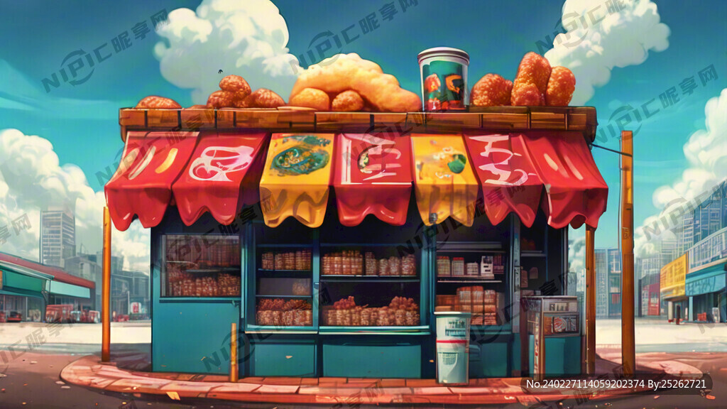 卖炸串小吃店插画