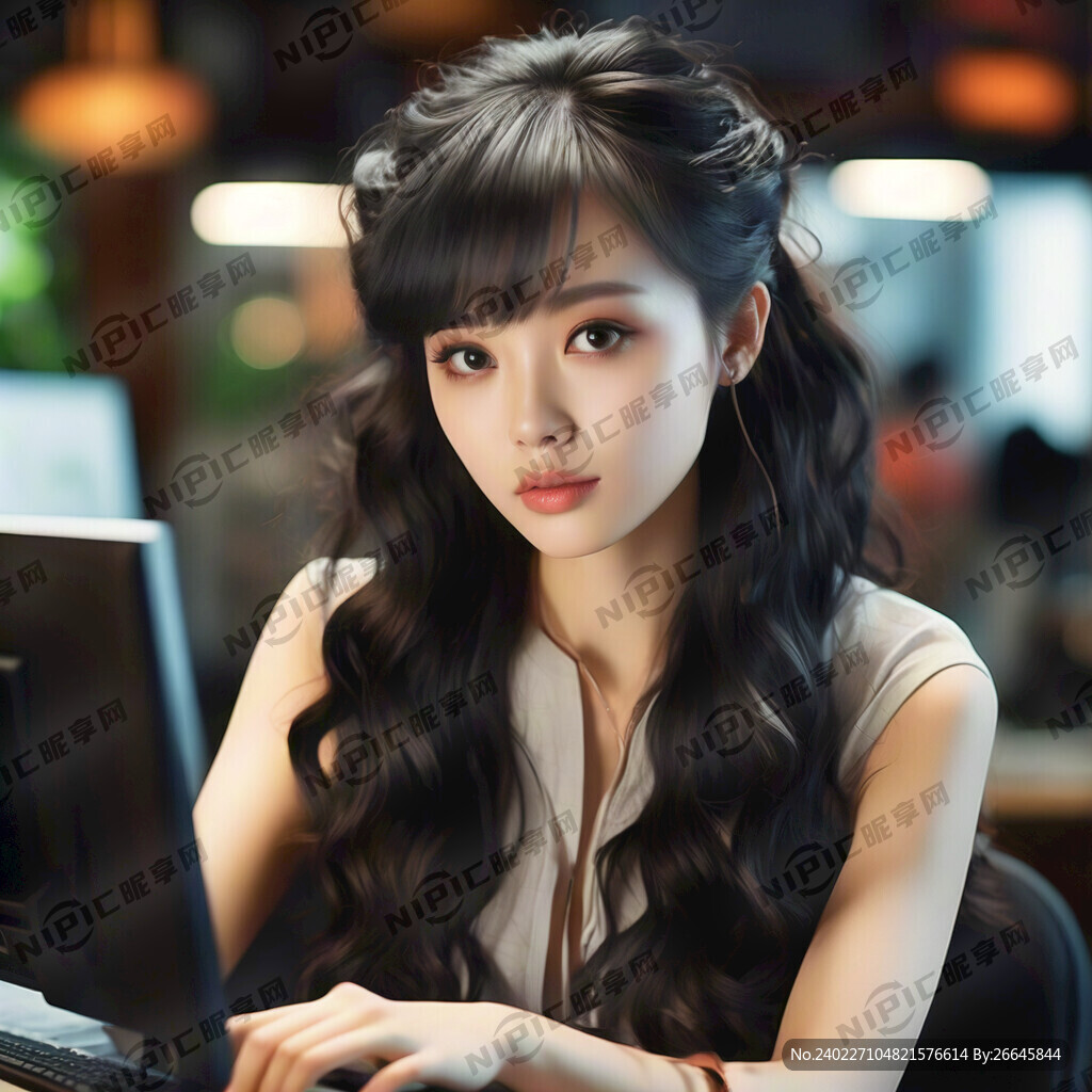 一个黑色波浪卷长发女士