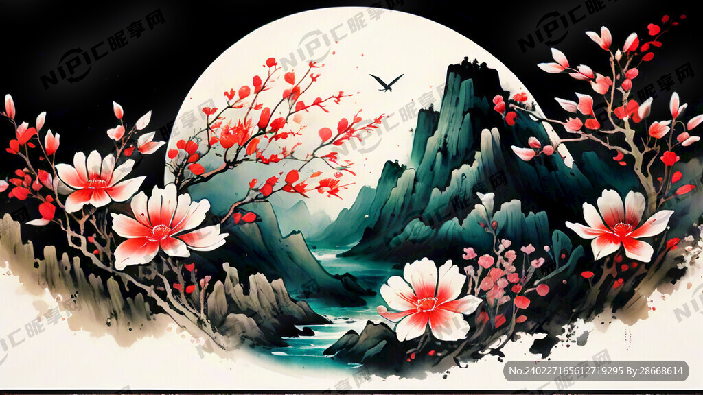 水墨画 漫山遍野的花