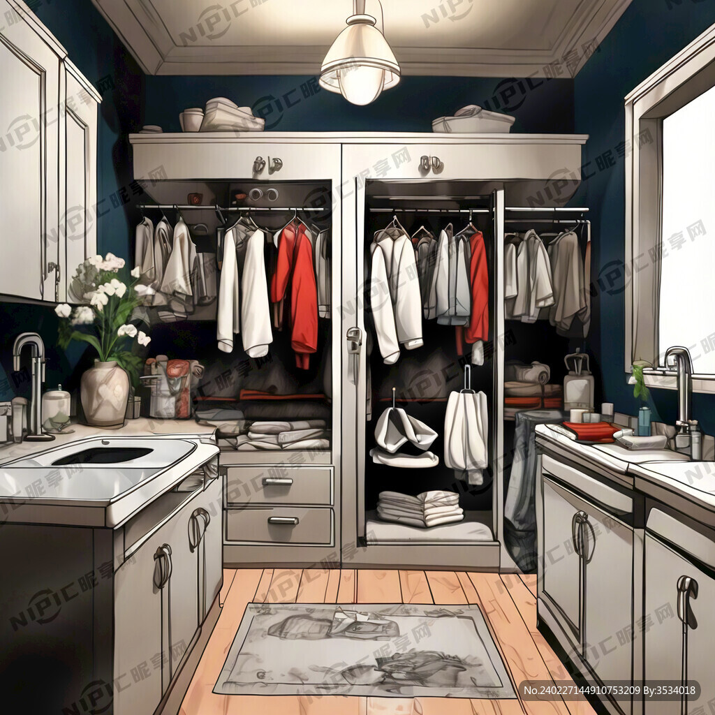 洗衣柜线描图