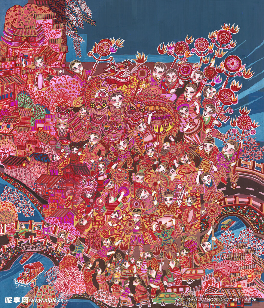 郑利民 余东火龙节年画
