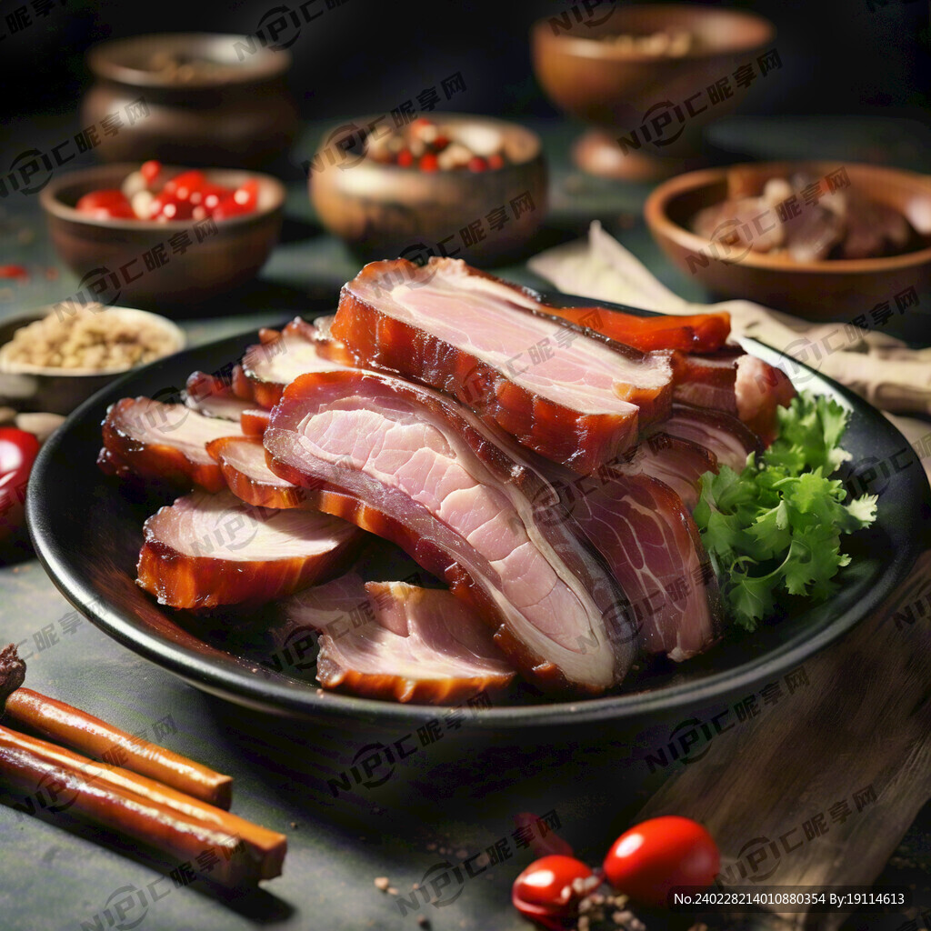一盘色泽渲染的腊肉