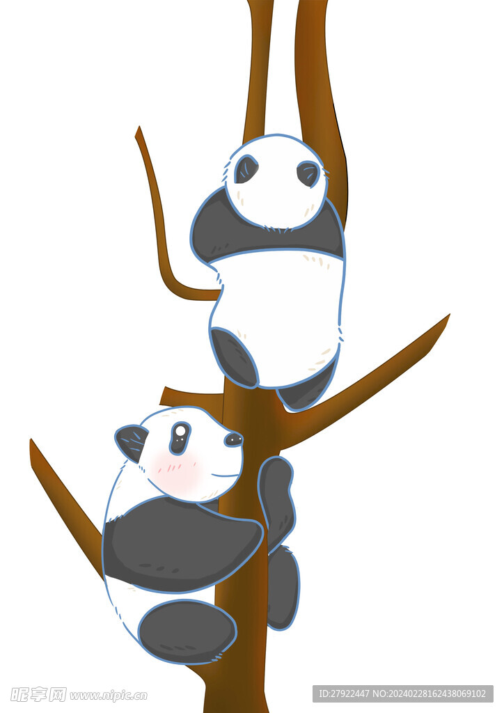 卡通熊猫爬树插图