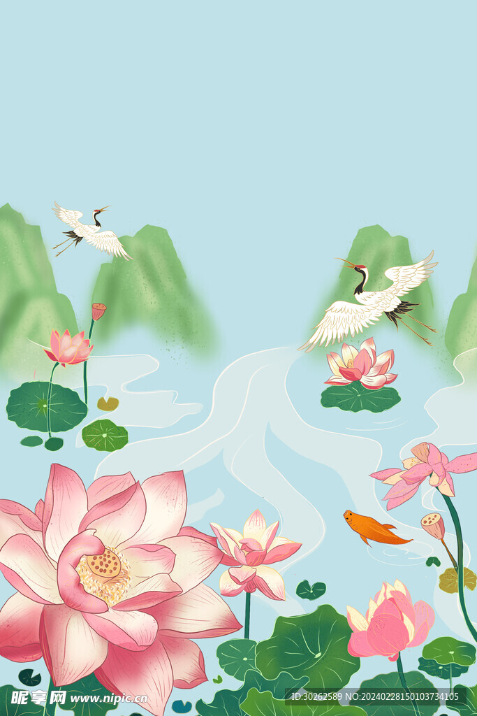 春夏 荷花国潮 