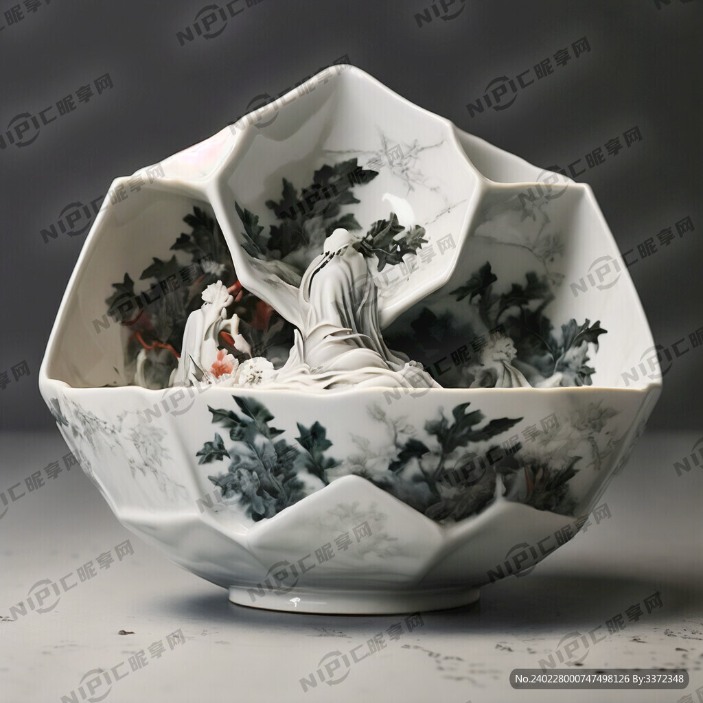 一个八边形的白瓷碗艺术品