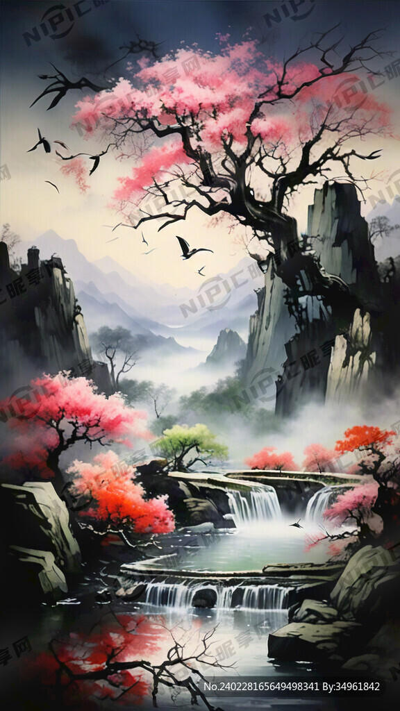 山谷 水 中国风 春天 燕子