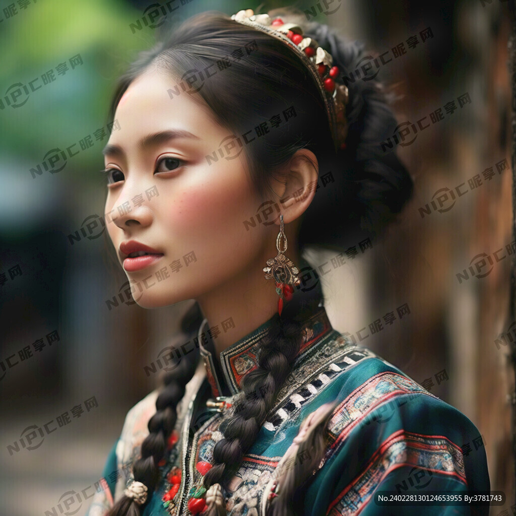 苗族美女半身像 略带侧面