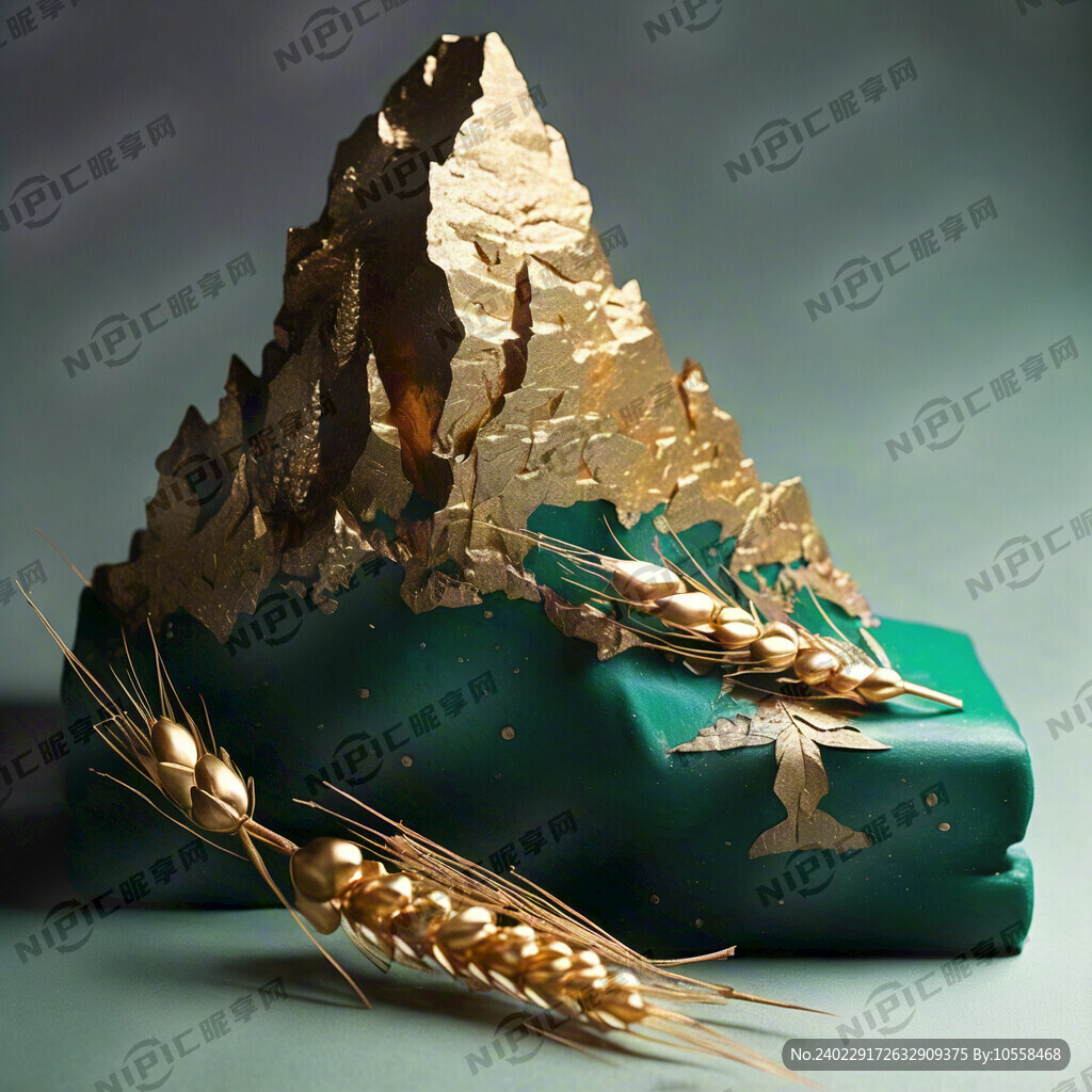 绿色山峰上布了一些金麦穗