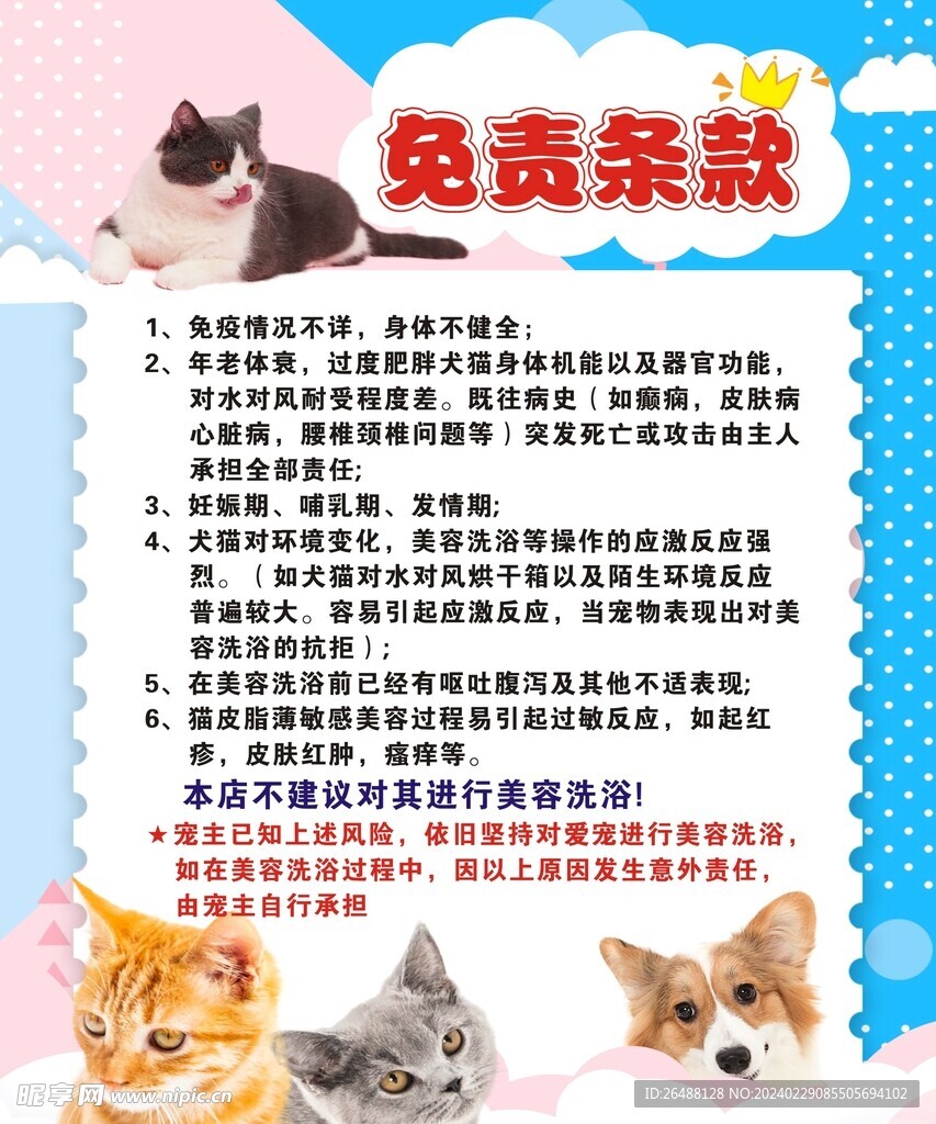 宠物免责条款海报
