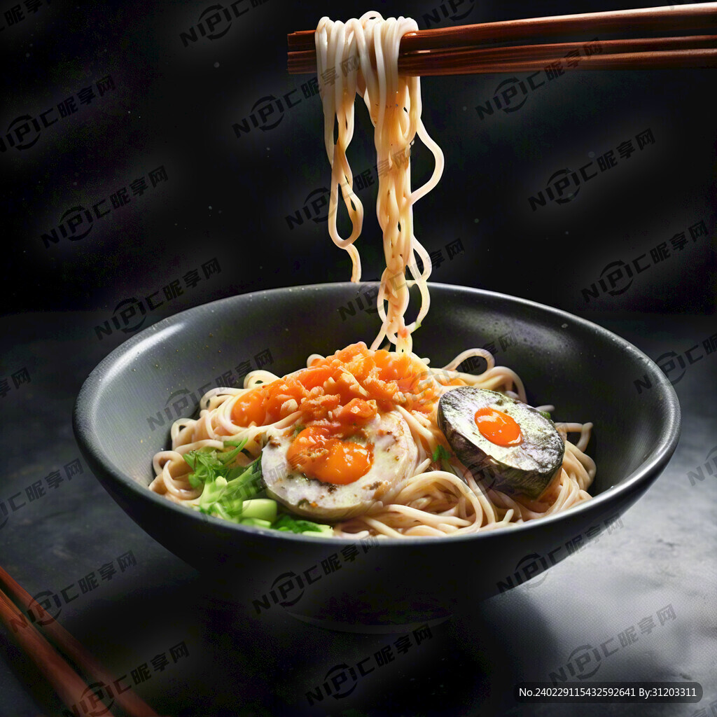 一碗健康的鳕鱼面 背景黑色