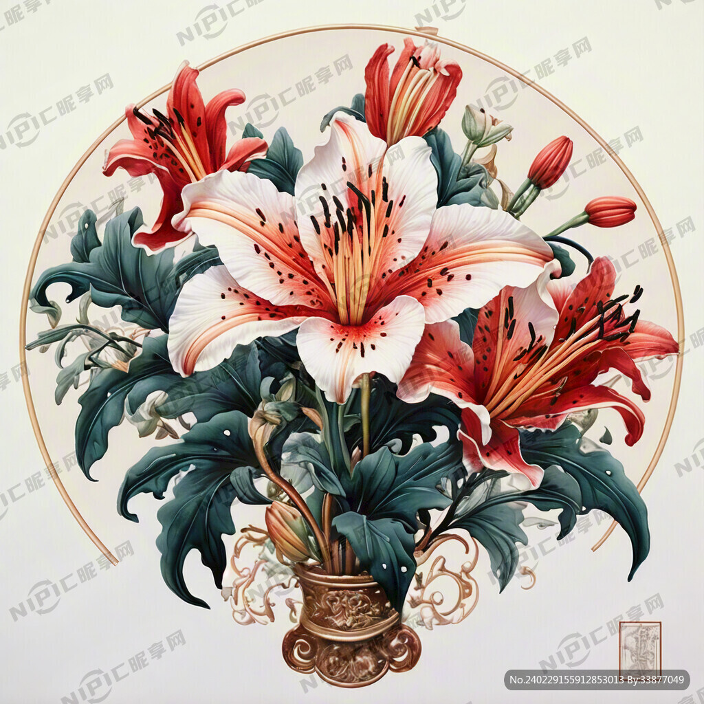 绸缎刺绣大朵百合兰金两色烫金古